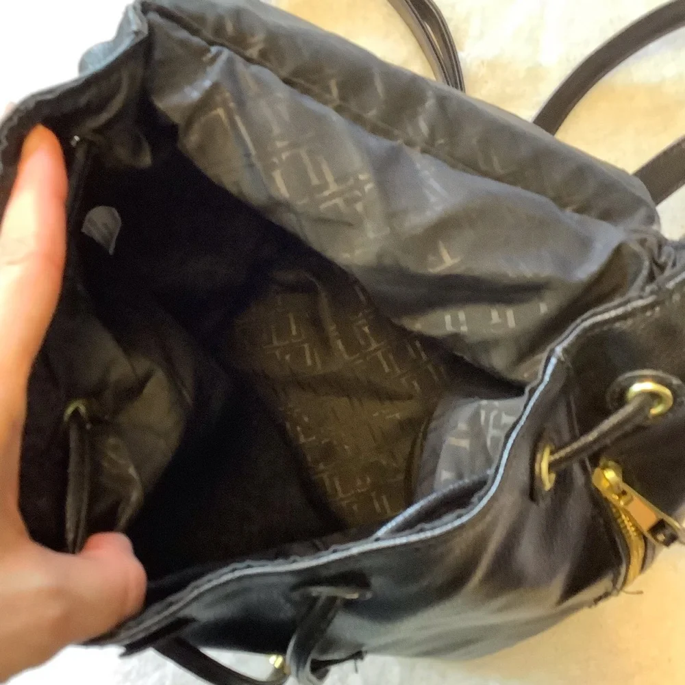 Faux Leather Black Drawstring Backpack Bucket Shoulder Bag